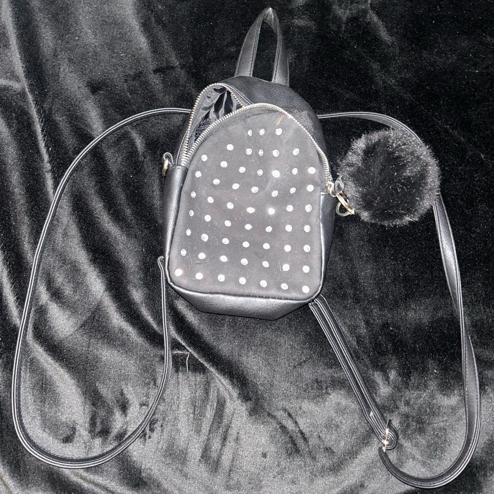 Urban Outfitters Black leather mini backpack with rhinestones
